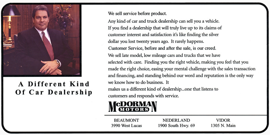 McDorman Motors slide with Robert McDorman's photo