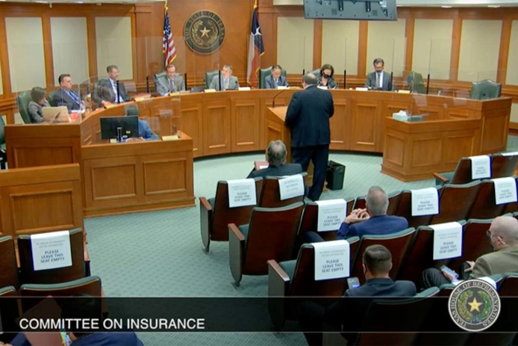 Robert L. McDorman testifies at the Texas Committee on Insurance during the 87th Session of the Texas Legislature